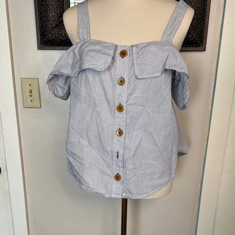 Maeve Button-Down Off-Shoulder Top